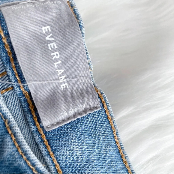 Everlane Straight Leg Denim Jeans Distressed Raw Hem Light Blue High Waisted - Picture 8 of 12
